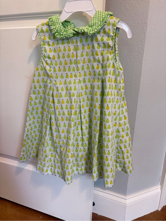 James and lottie Other - Girls Light Green Pear-Print Sleeveless Dress with Gingham Ruffle Collar